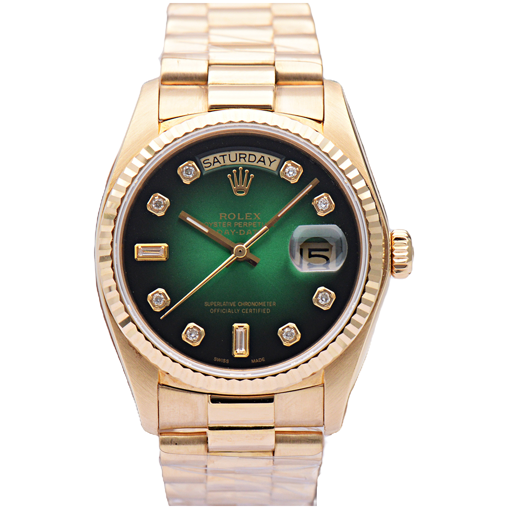 99新 Rolex/劳力士 金劳18238烟熏绿36表径全18K黄金自动机械男表