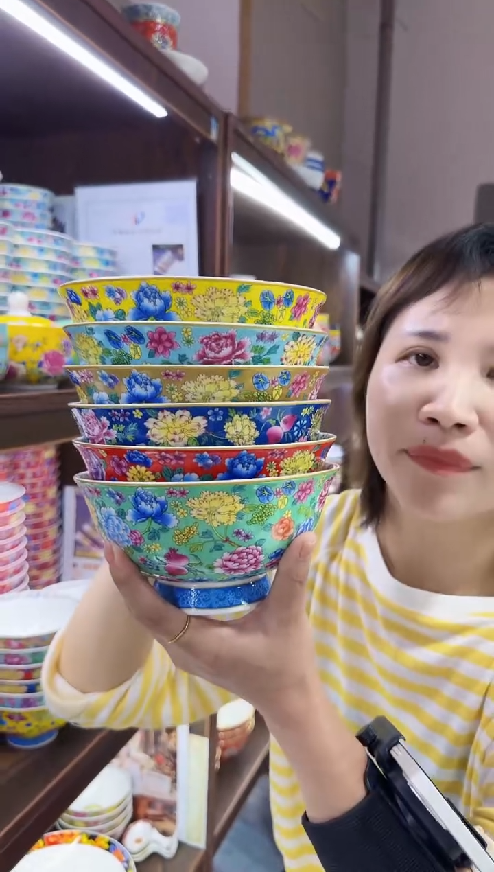 珐琅6英寸面碗6个景德镇陶瓷