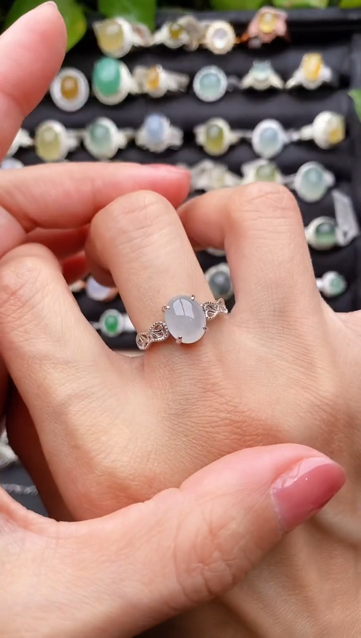 【闪购商品】翡翠戒指银S925镶嵌缅甸天然A货翡翠22   10-6