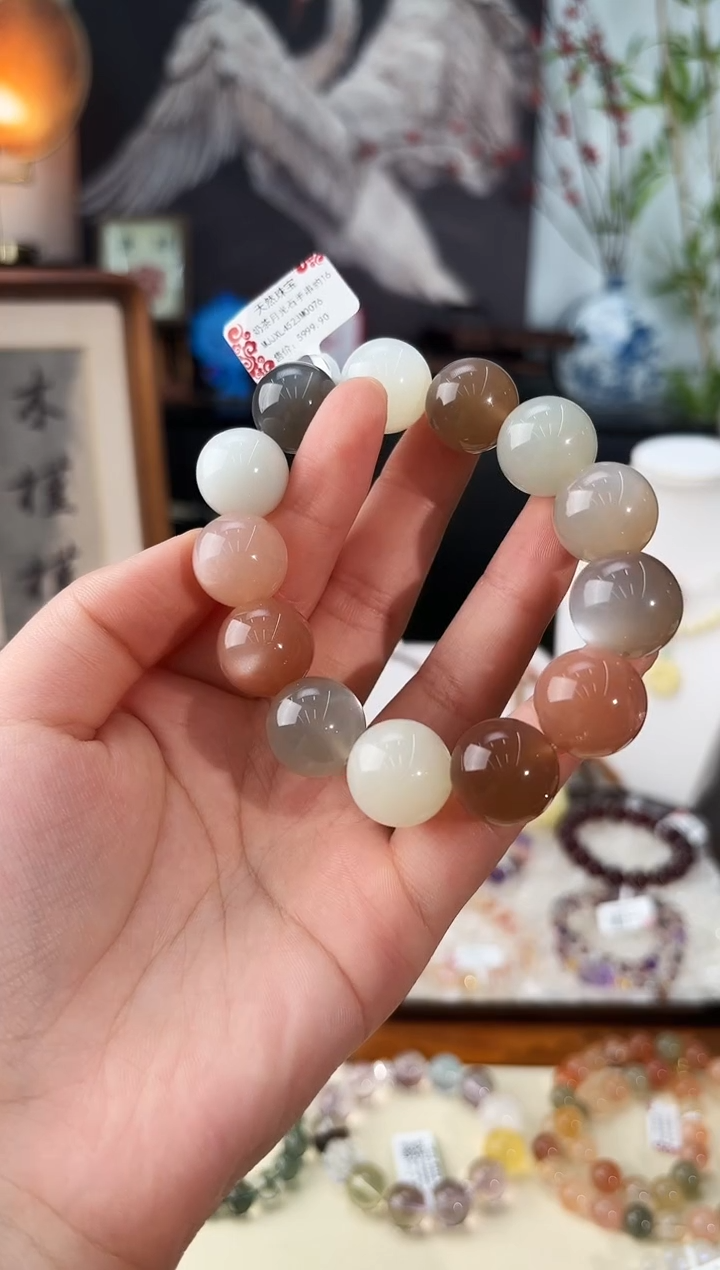 未镶嵌手串月光石MJJXL4523奶茶月光石手串约16多样性发一