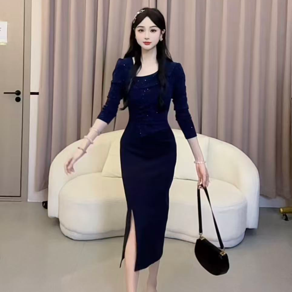 【蛋蛋】秋季时尚包臀气质法式收腰名媛长袖显瘦连衣裙YYMZQ52921