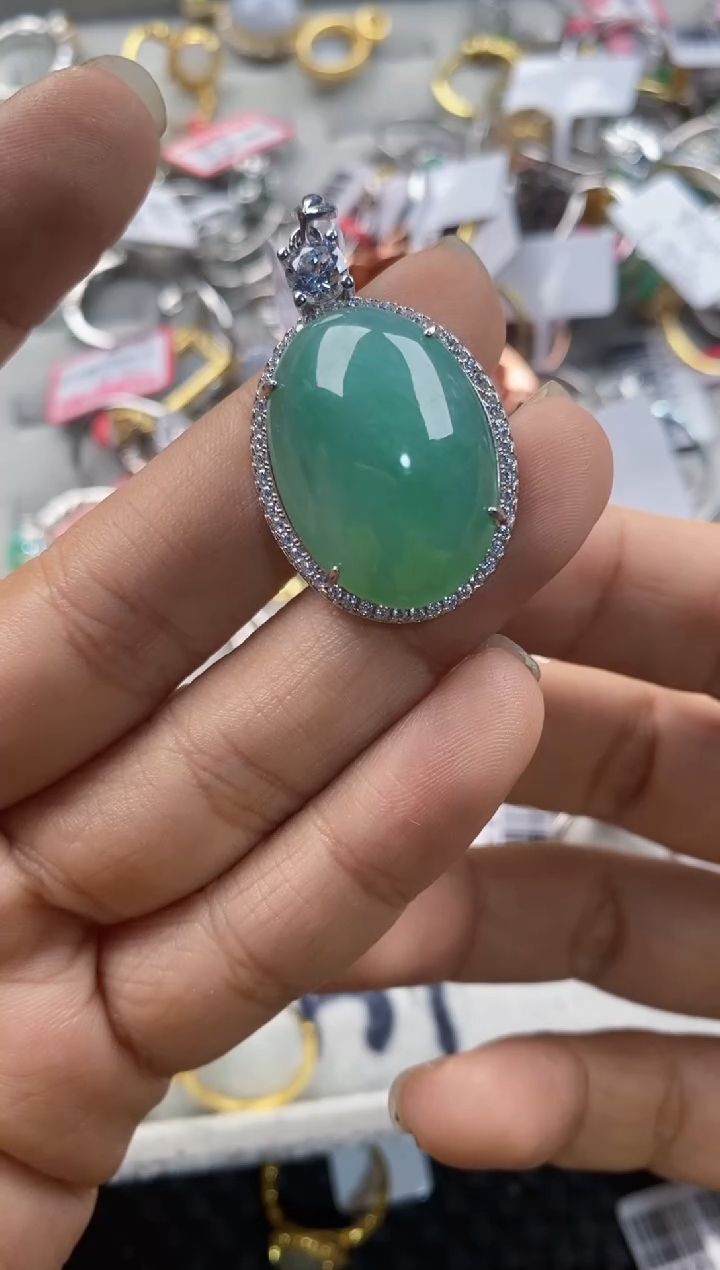 银S925镶嵌戒指翡翠666---4