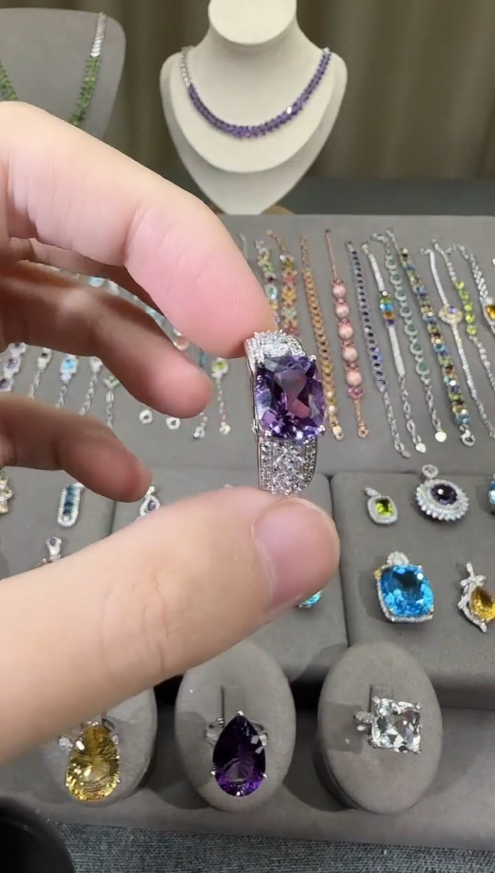 银S925镶嵌戒指紫晶9*11mm戒指排戒款