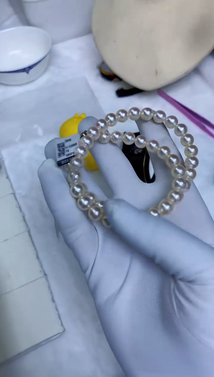 【闪购商品】海水珍珠饰品银S925镶嵌8-8.5花珠满珠链带大证