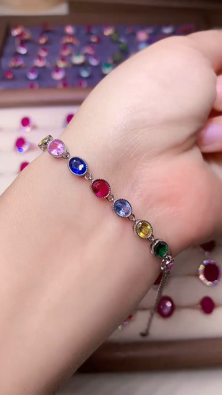 【闪购商品】彩色蓝宝石手链银S925镶嵌0000