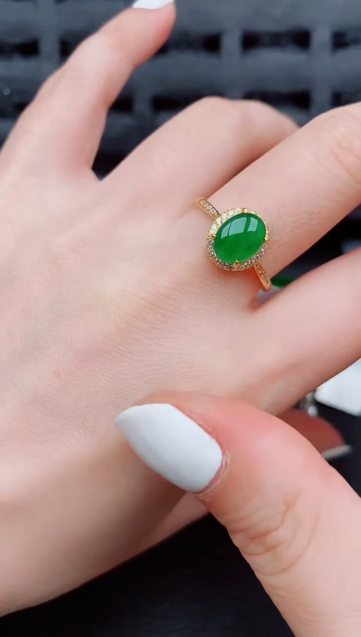 【闪购商品】翡翠戒指银S925镶嵌天然a货翡翠595