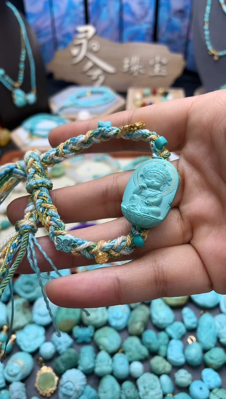 18K金镶嵌绿松石手绳度母手绳