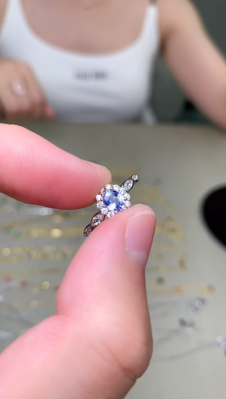 戒指蓝宝石银S925镶嵌戒指