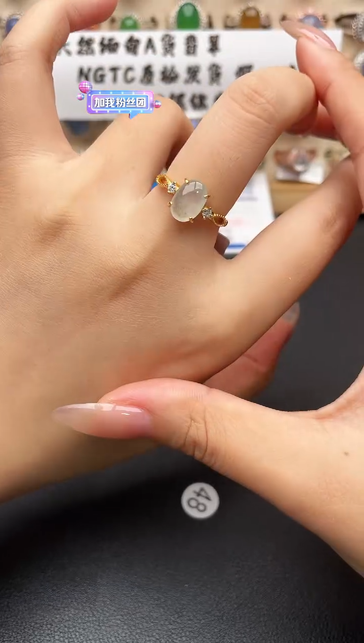 银S925镶嵌戒指翡翠一物一证一礼盒