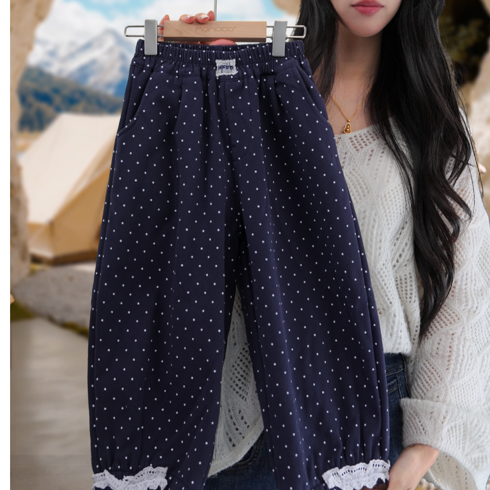 儿童波点花边长裤冬季新款休闲裤17830381005