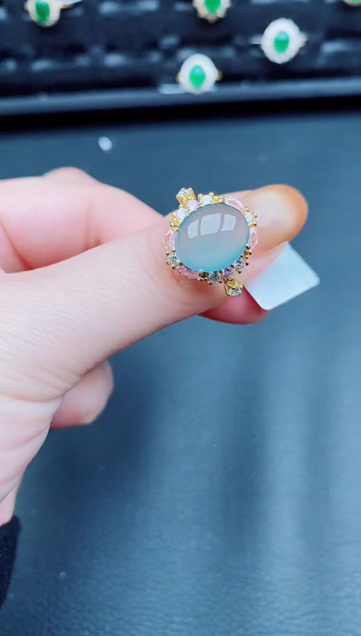 【闪购商品】翡翠戒指银S925镶嵌天然a货翡翠226