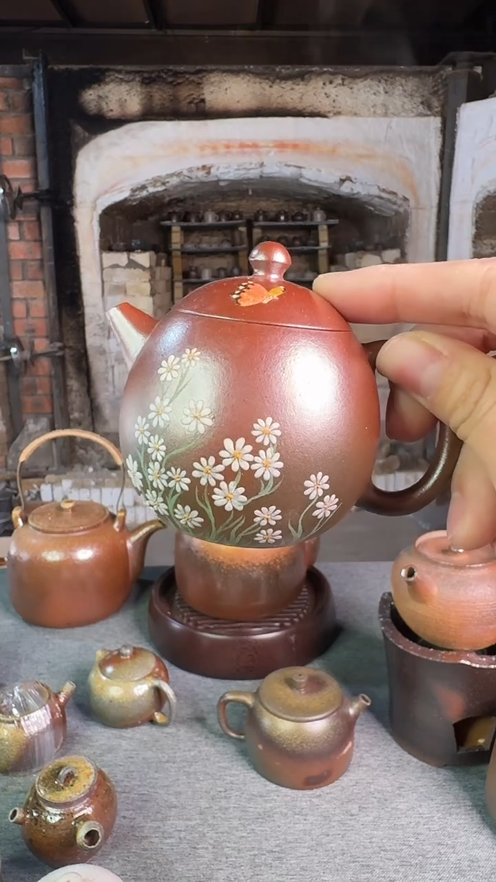 茶壶紫砂泥绘龙蛋柴烧