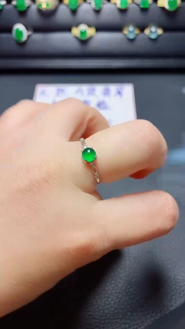 银S925镶嵌戒指翡翠天然翡翠A货s925银镶