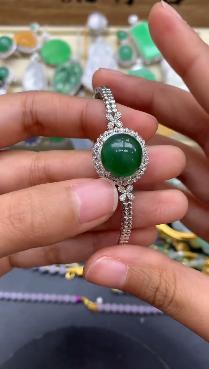 【闪购商品】翡翠手链18K金镶嵌473-中国好珍宝 三用款