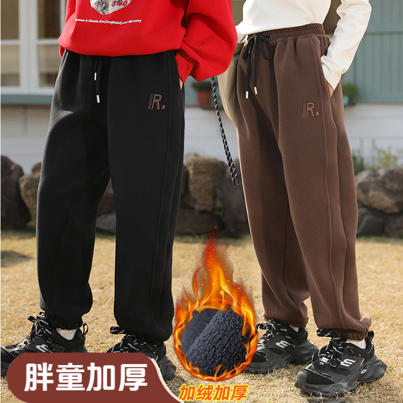 胖女童加绒加厚运动裤秋冬装中大童大码宽松卫裤一条过冬加肥加大