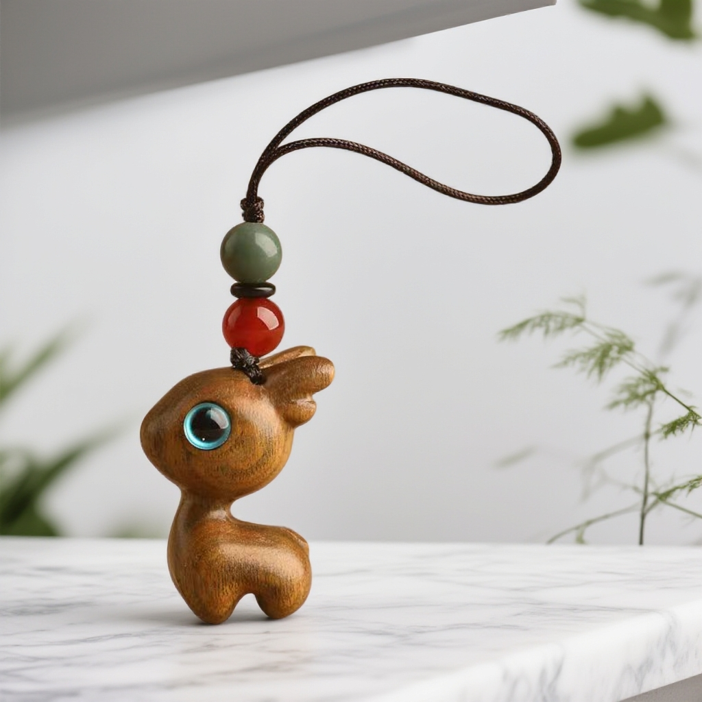 一路平安檀木小鹿汽车钥匙扣挂件男女精致情侣手机吊坠挂饰