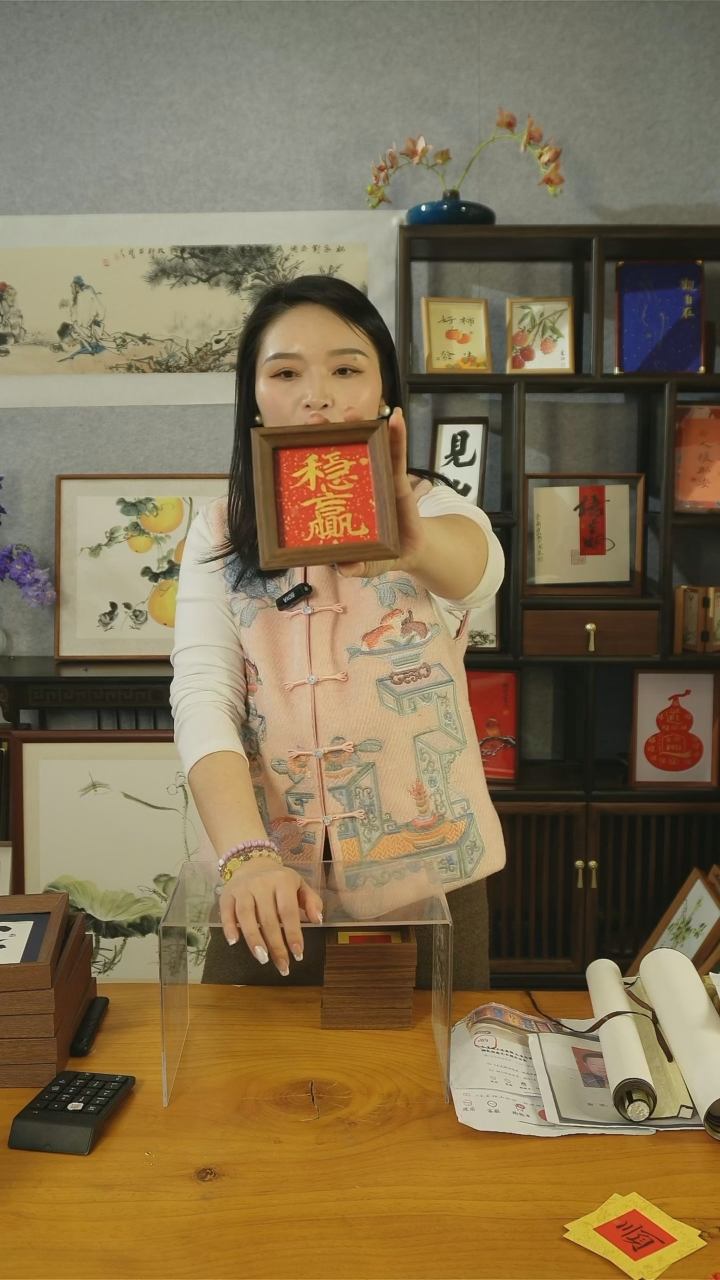 【闪购商品】书法【稳赢】红底金字11*11