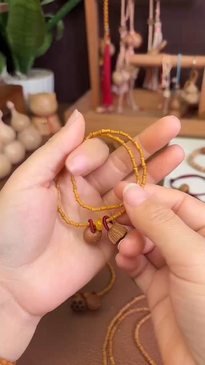 手串桃核好运莲莲双圈竹节