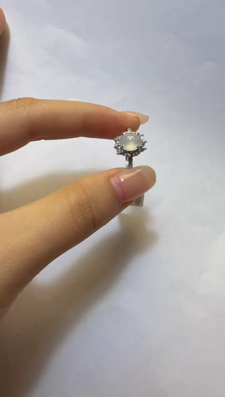 银S925镶嵌戒指翡翠925银镶缅甸A货翡翠戒指