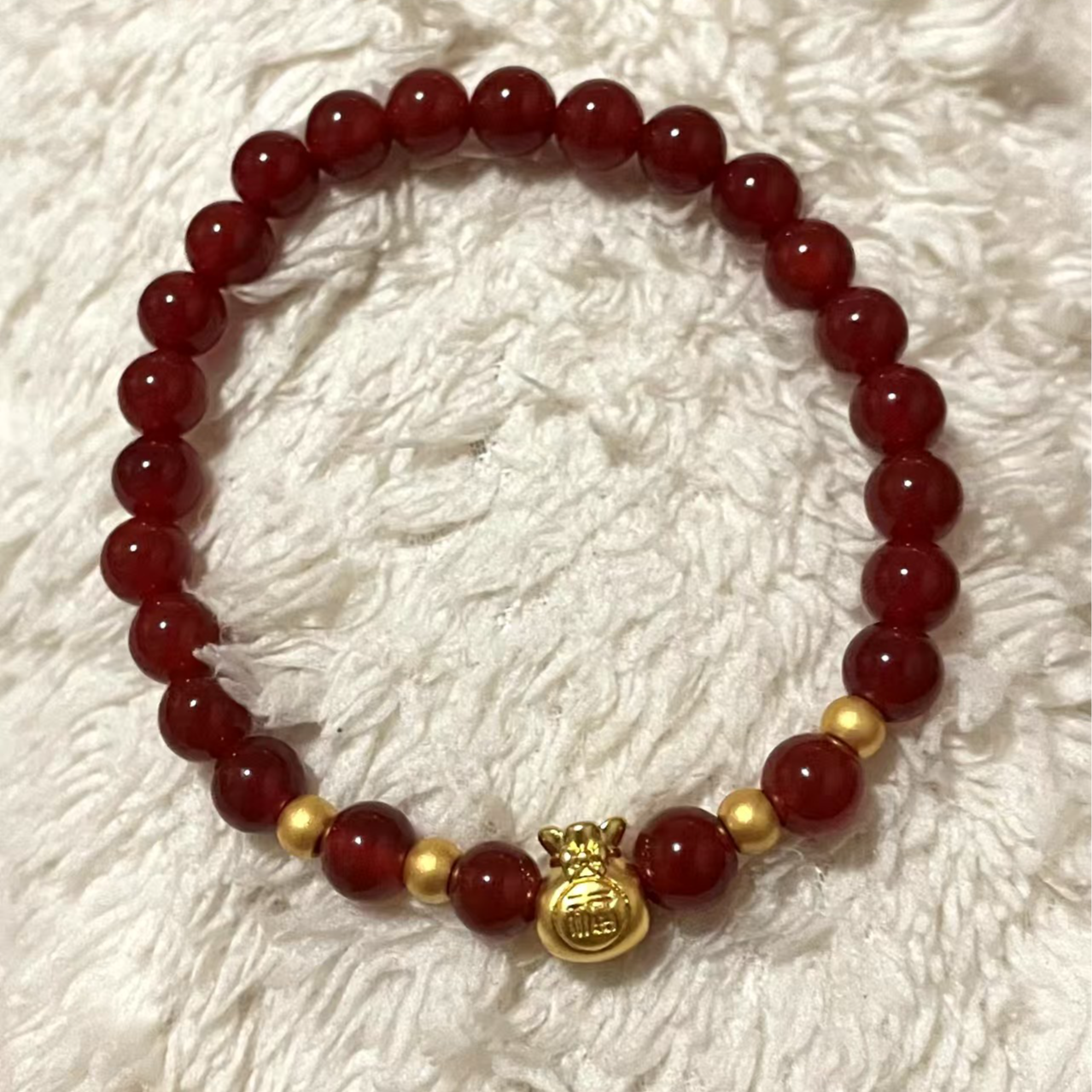 足金卡八福袋+4mm古法金珠四颗（赠卡六红玛 瑙手串）@038