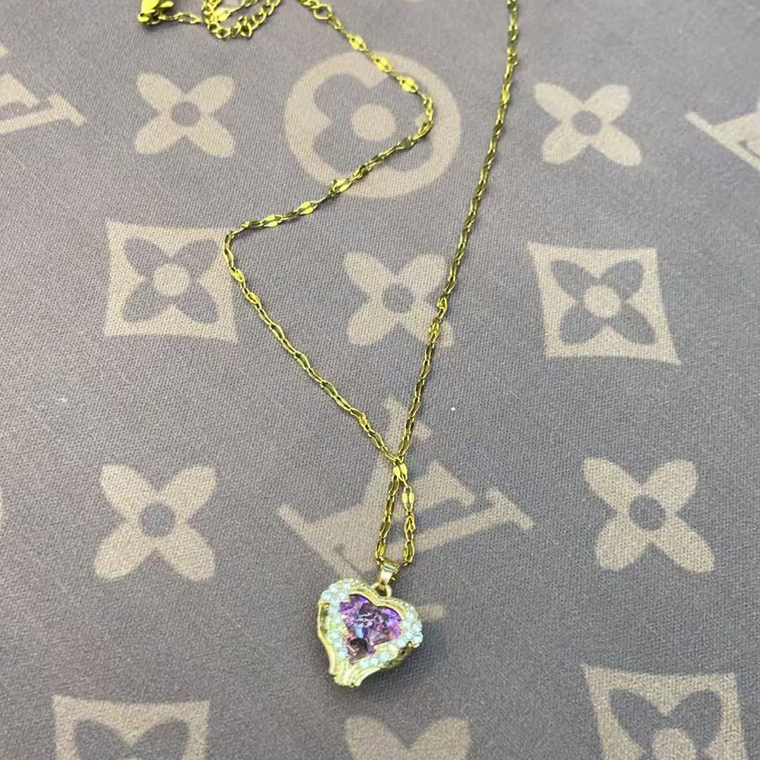 合金项链 时尚爱心粉色项链