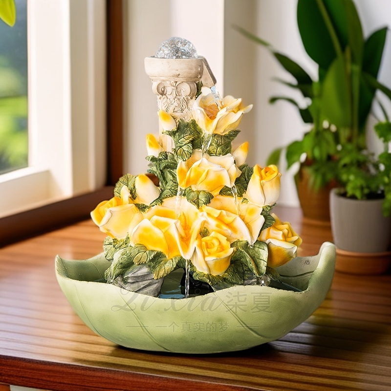 黄玫瑰花仙子仙女流水欧式风格花园庭院摆件高贵防水家用创意玄关