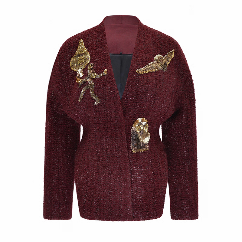 M essential  爵头粗纺 工坊铁艺 钉珠V领外套