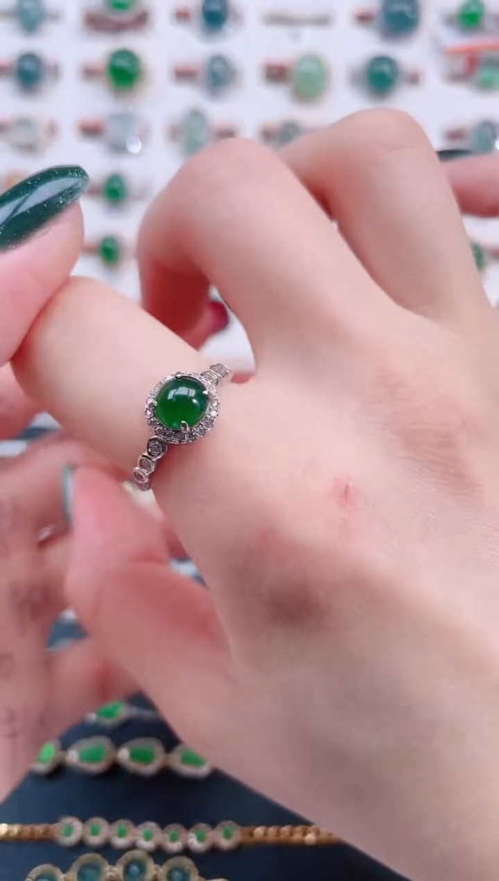 银S925镶嵌戒指翡翠天然翡翠