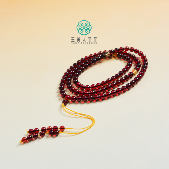 石惑珠宝+血珀圆珠项链约6mm+%多样性发一