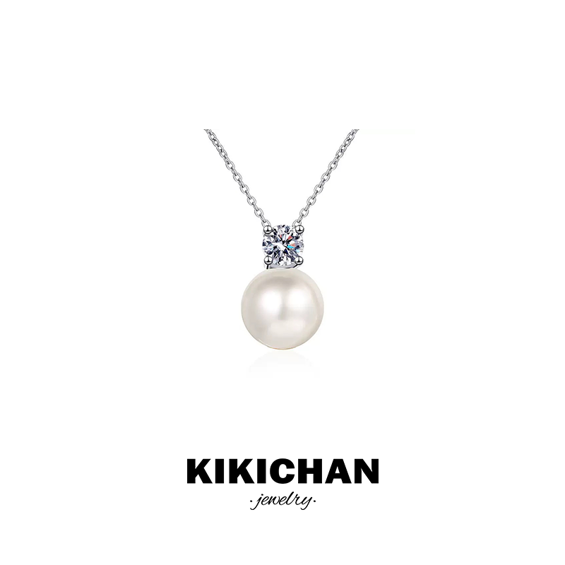 链子925银仿珍珠 KIKICHAN 925银莫桑石贝珠项链 25130NWBZ