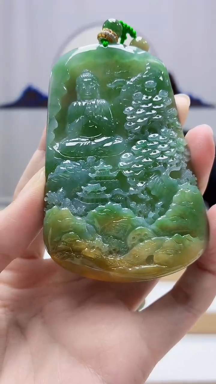 未镶嵌定制翡翠5060zm-毛货挂件山水观音104