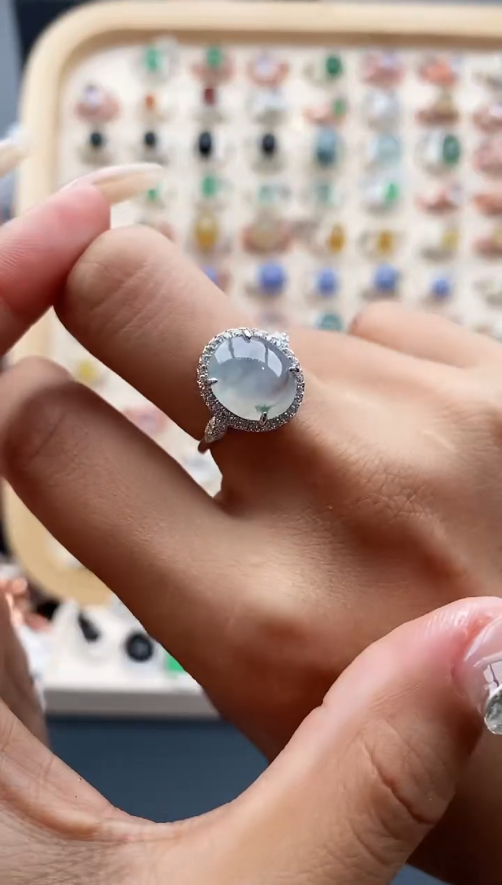 【闪购商品】翡翠戒指银S925镶嵌缅甸天然A货翡翠333  2+