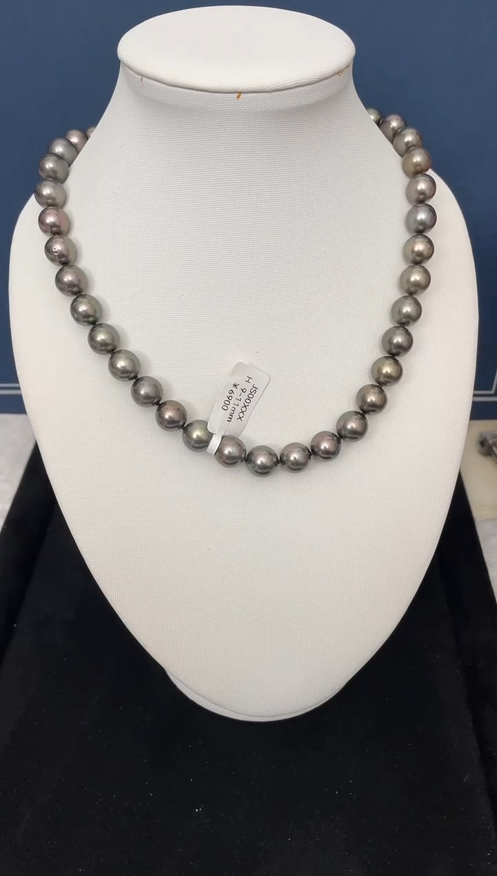 【闪购商品】海水珍珠项链银S925镶嵌大溪地9-11mm（多样性发一）