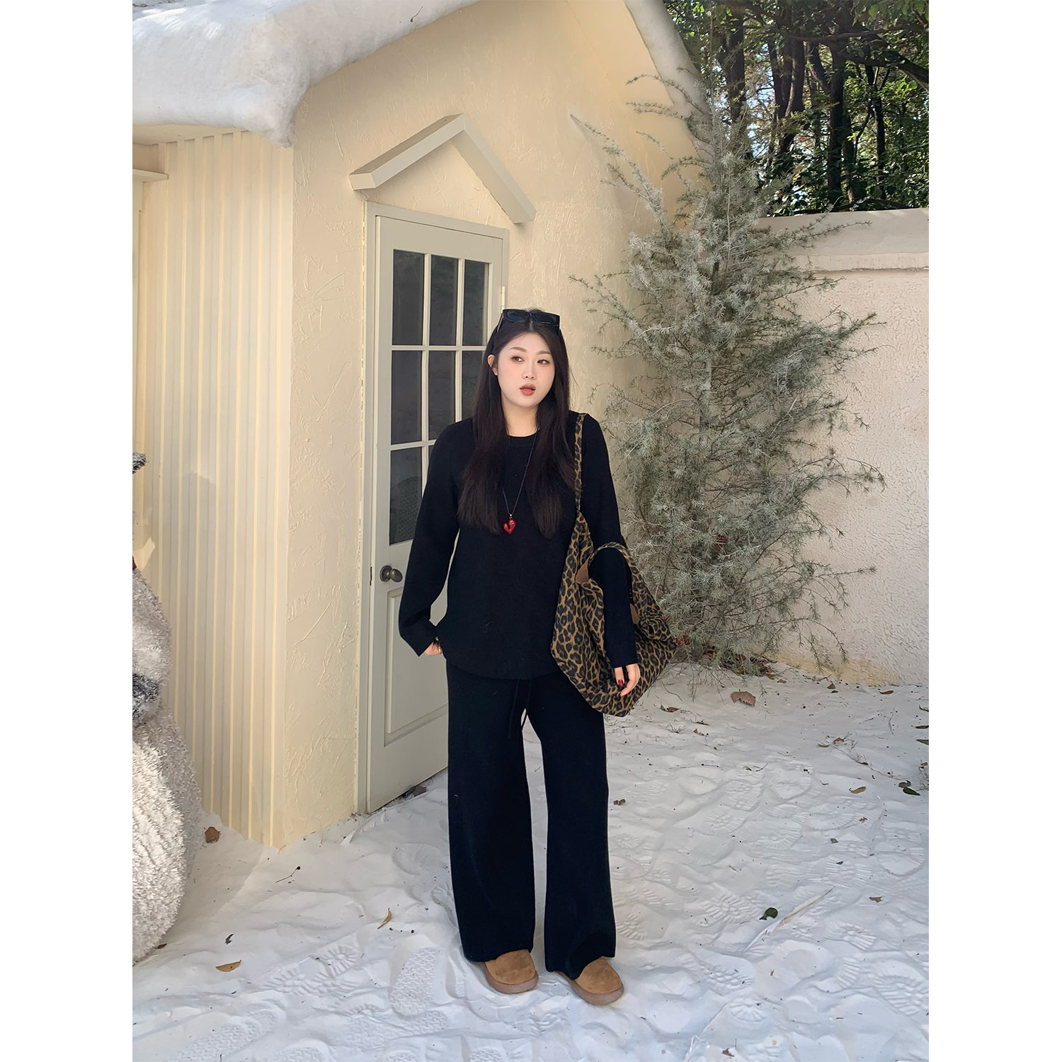 裂渡宣宣【双旦限定】时尚毛织上衣休闲裤女冬百搭显瘦套装ZY511R47