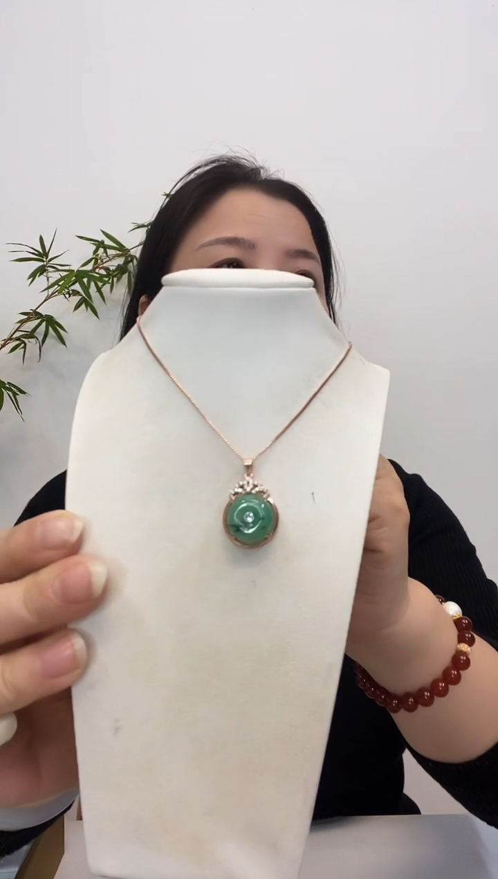 【闪购商品】翡翠颈饰银S925镶嵌小平安扣赠合金链