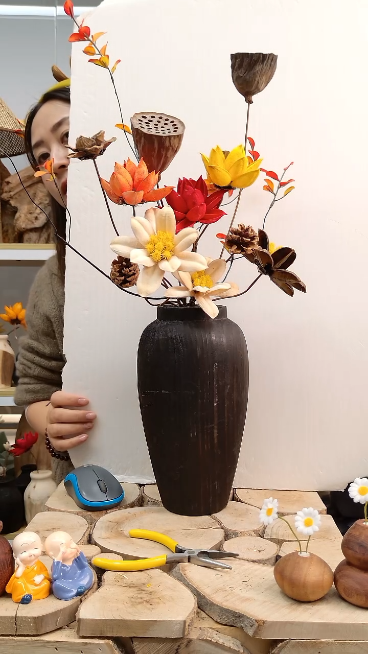 木实木花瓶，自然裂纹，直播间一物一拍