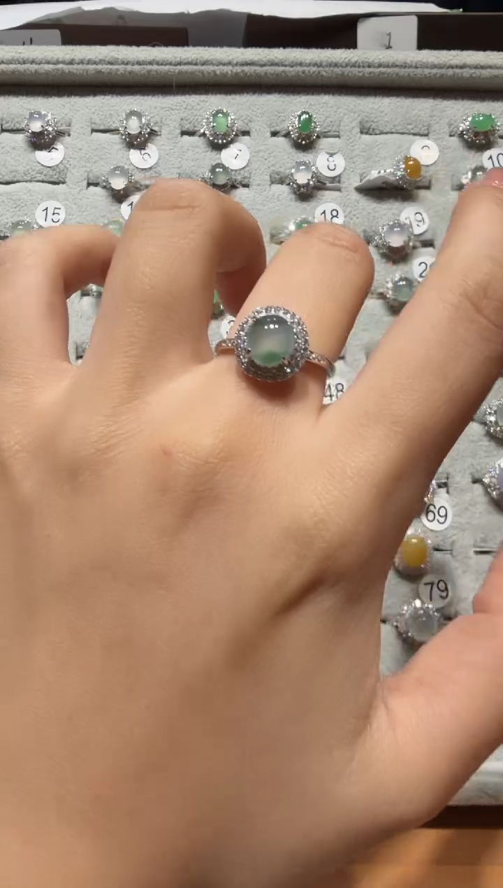 银S925镶嵌戒指翡翠缅甸A货翡翠戒指