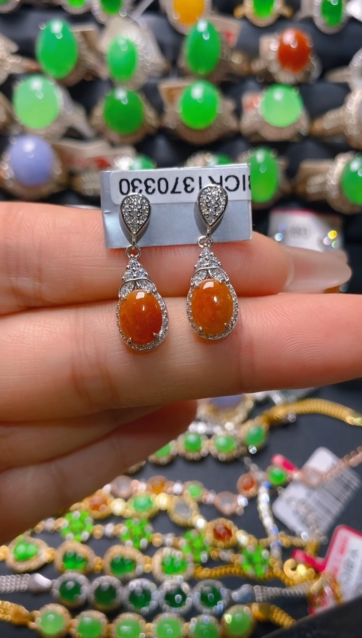 【闪购商品】翡翠耳饰银S925镶嵌天然A货翡翠1