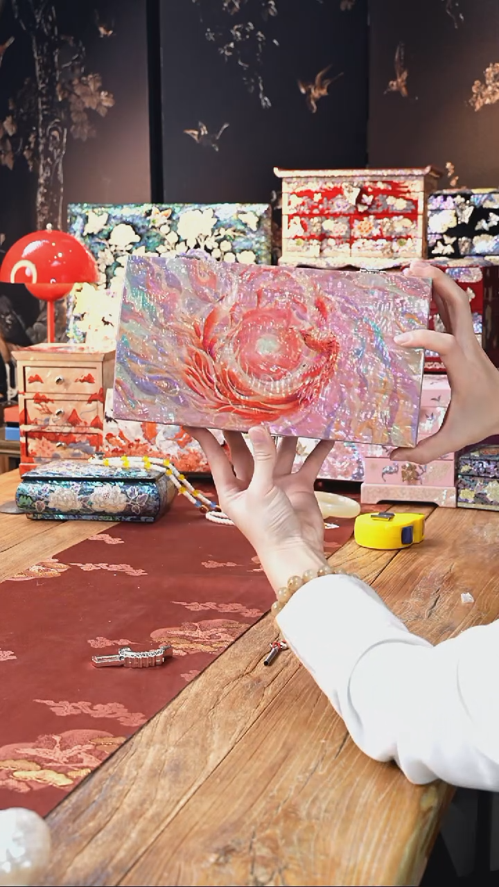 【闪购商品】瓷片瓷片螺钿工艺香椿木首饰盒