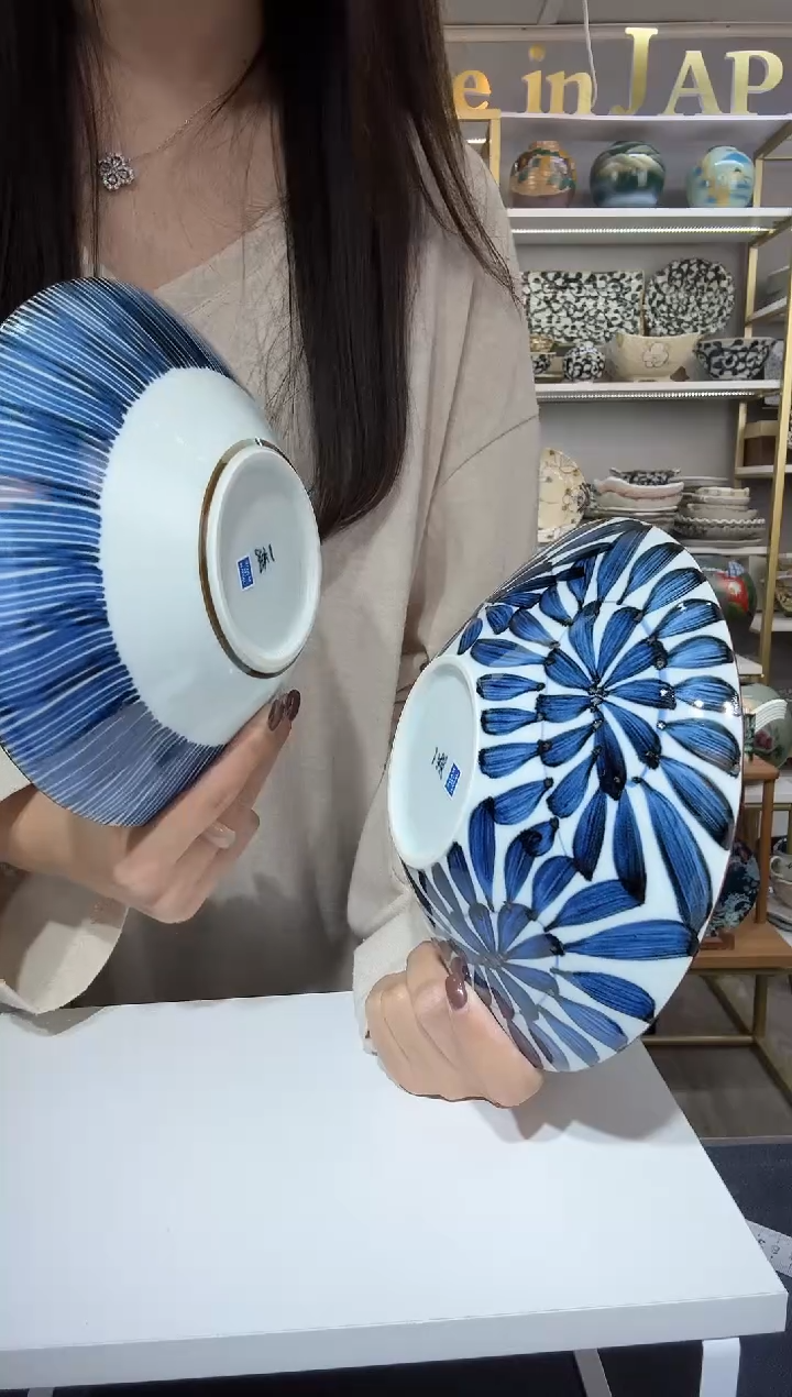 陶瓷一诚陶苑手绘古染深盘20.8cm2件套