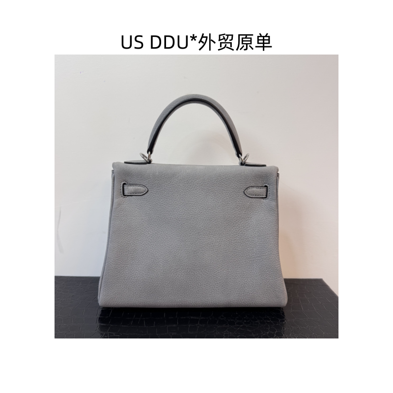 A195 雾霾蓝银扣凯莉25内缝鹿皮手提包1391/D014