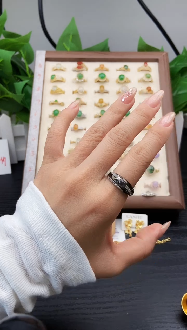 银S925镶嵌戒指翡翠略**～12
