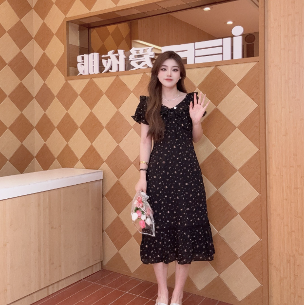 IEF/爱依服【微胖】大码女装2025夏季新款法式碎花显瘦连衣长裙