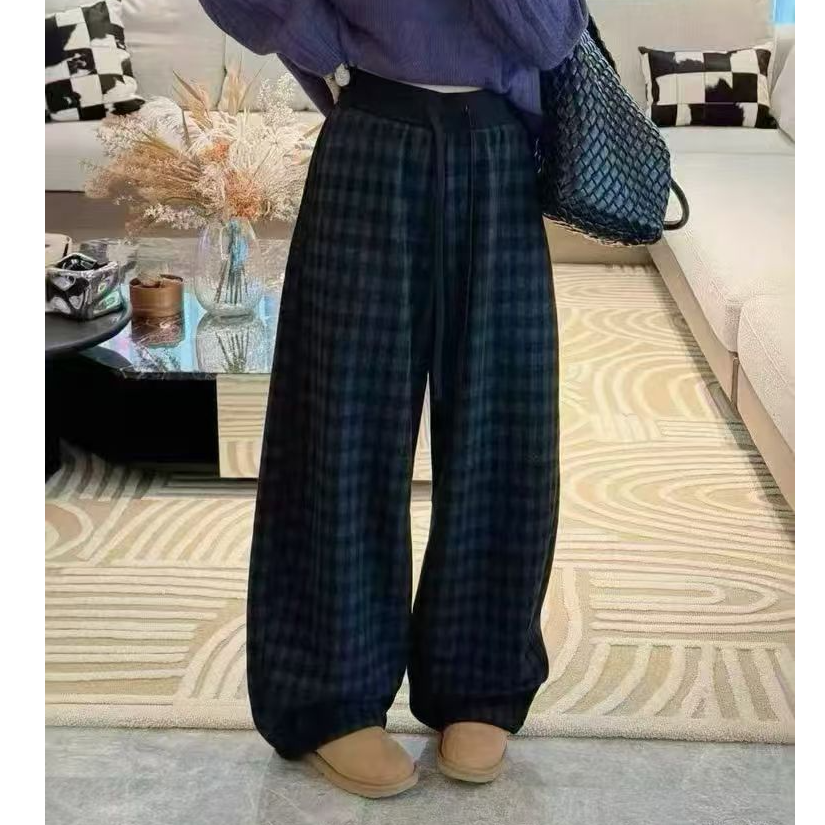 6936女士加绒格子休闲裤
