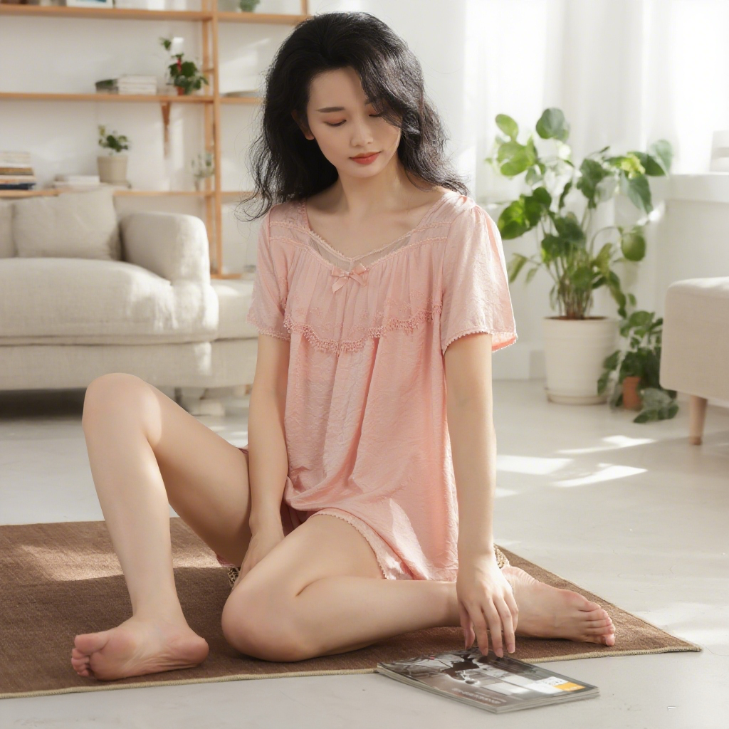 短袖薄款夏季短裤睡衣家居服套装女士宽松蕾丝休闲6001