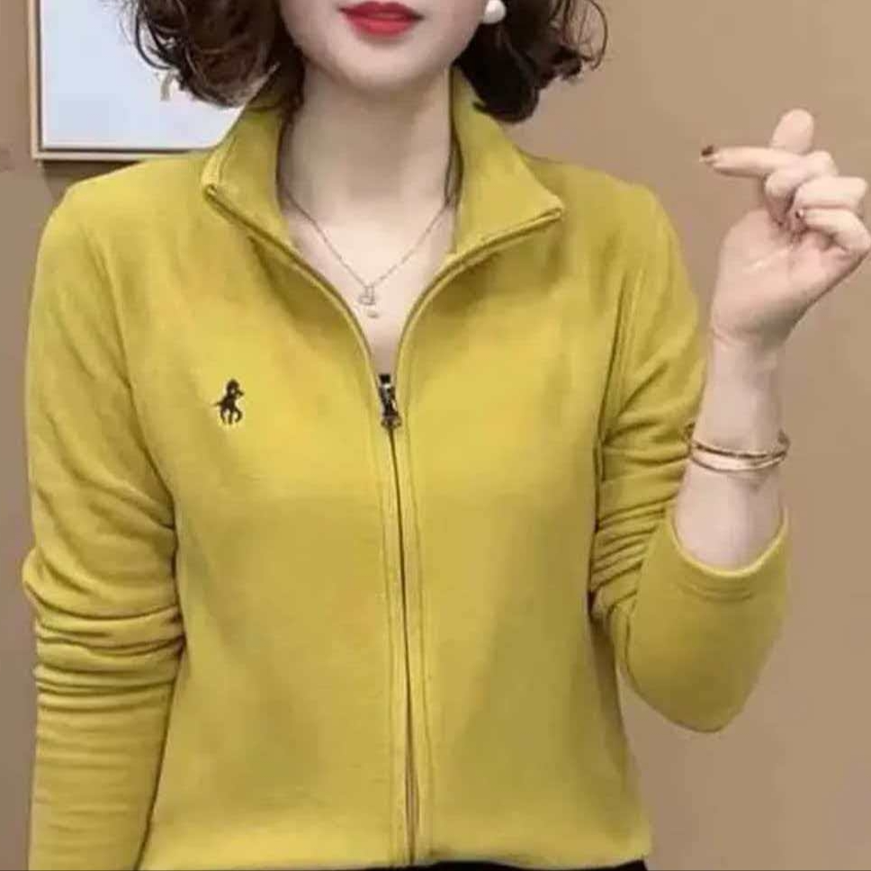 2025现货双面德绒高弹显瘦秋冬百搭拉链开衫女款刺绣长袖