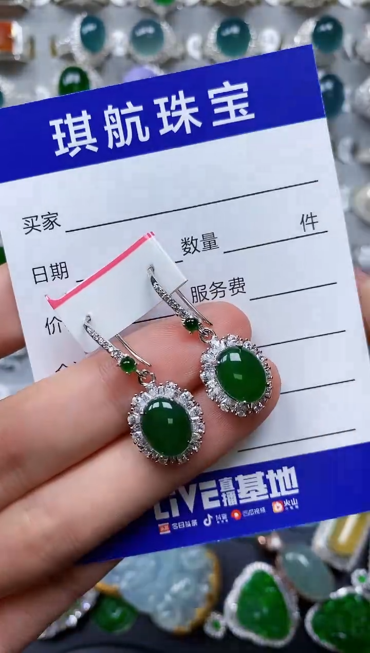 【闪购商品】翡翠耳饰银S925镶嵌0496