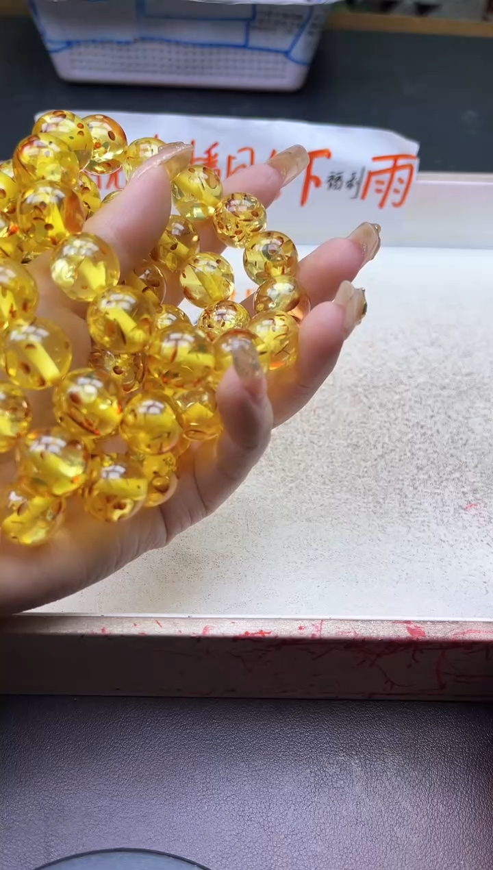 【闪购商品】玛瑙/玉髓手链未镶嵌y2591金花珀手链  一条16mm