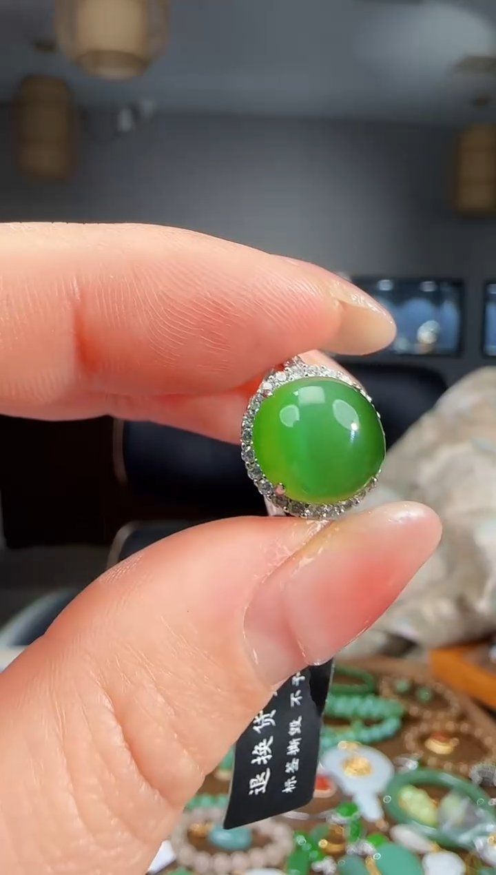 银S925镶嵌戒指和田玉1