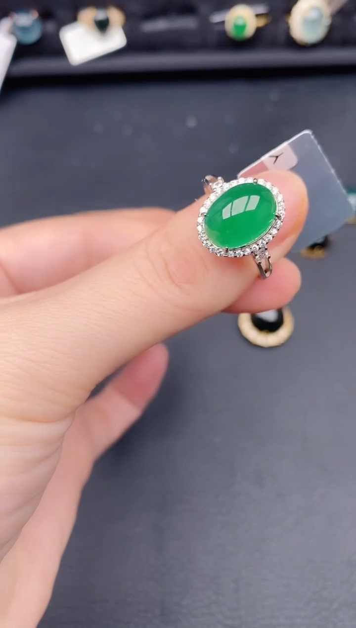 银S925镶嵌戒指翡翠天然a货翡翠378